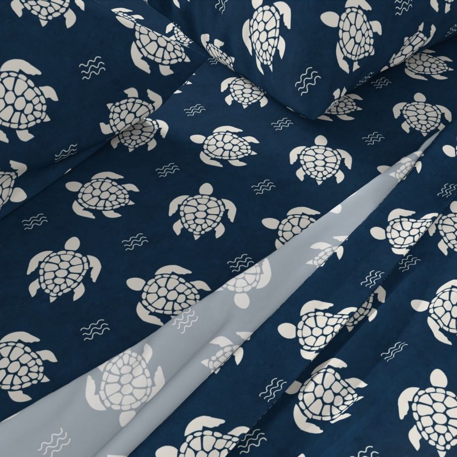 Large Scale Sea Turtles on Deep Sea Navy Blue Ocean Water Background