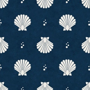 Large Scale Scallop Shells on Deep Blue Sea Navy Blue Ocean Water Background