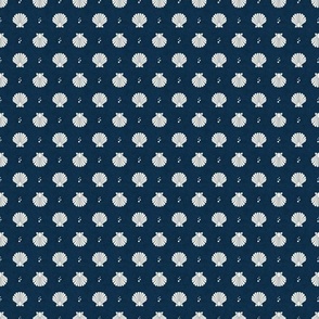 Small Scale Scallop Shells on Deep Blue Sea Navy Blue Ocean Water Background