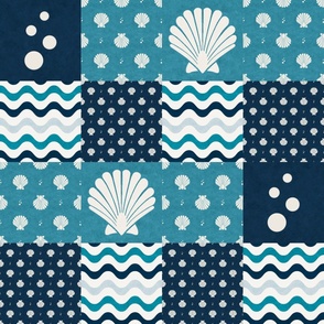 Patchwork 6" Square Cheater Quilt Scallop Shells Ocean Beach Home
