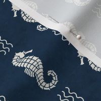 Medium Scale Sea Horses on Deep Navy Blue Ocean Water Background