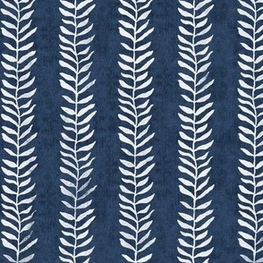 Botanical Block Print in Deep Navy | Leaf pattern fabric in navy blue from original plant block print, indigo blue, plant fabric in dark blue and white.