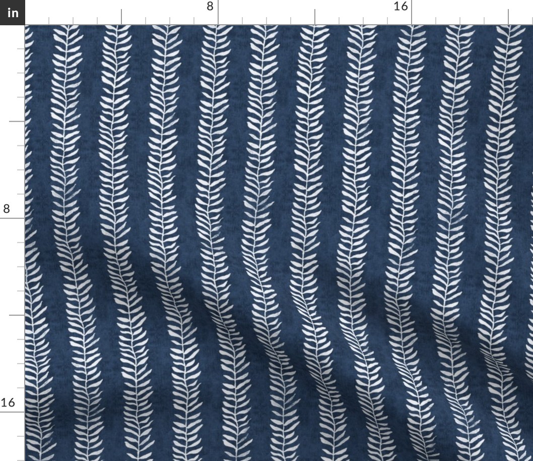 Botanical Block Print in Deep Navy | Leaf pattern fabric in navy blue from original plant block print, indigo blue, plant fabric in dark blue and white.