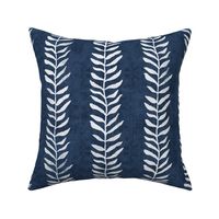 Botanical Block Print in Deep Navy (xl scale) | Leaf pattern fabric in navy blue from original plant block print, indigo blue, plant fabric in dark blue and white.