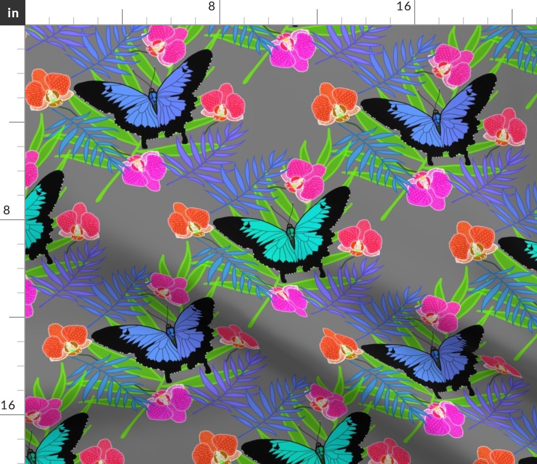 Tropical Butterflies & Orchids #1 - ultimate gray, medium to large  