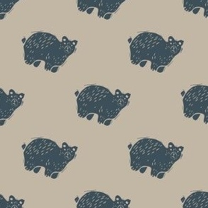 Handmade carved bear block print seamless pattern.