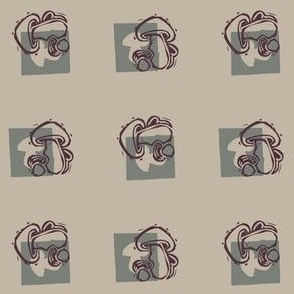 Handmade carved mushroom block print seamless pattern.