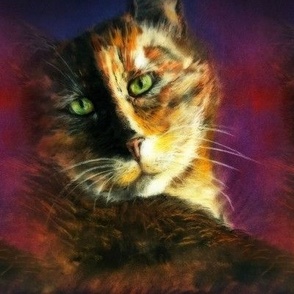 LARGE THE TORTOISESHELL CAT CHALK PASTEL HANDRAWN SEAMLESS PATTERN 2 PSMGE