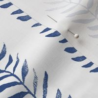 Botanical Block Print in Deep Navy on White (large scale) | Leaf pattern fabric in navy blue from original plant block print, indigo blue, plant fabric in dark blue and white.
