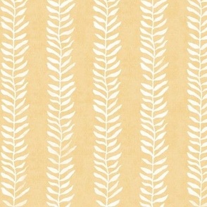 Botanical Block Print in Gold | Leaf pattern fabric in gold yellow from original block print, mustard, barley yellow and white, soft yellow plant fabric for natural decor.