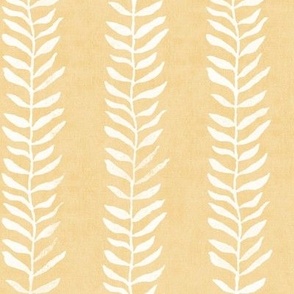 Botanical Block Print in Gold (large scale) | Leaf pattern fabric in gold yellow from original block print, mustard, barley yellow and white, soft yellow plant fabric for natural decor.