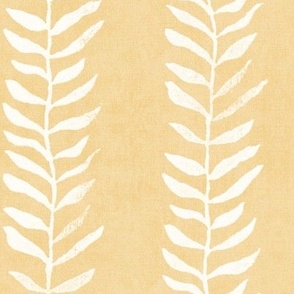 Botanical Block Print in Gold (xl scale) | Leaf pattern fabric in gold yellow from original block print, mustard, barley yellow and white, soft yellow plant fabric for natural decor.