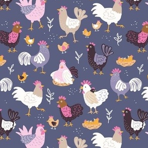 Little chicken and rooster farm animals sweet kids ranch theme lilac purple pink orange girls 