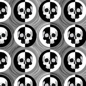 Black and White Skull Circles on Grey