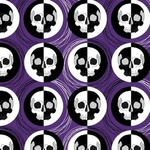 Black and White Skull Circles on Purple