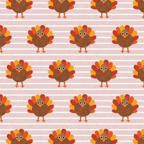 cute turkey - thanksgiving day turkey on pink stripes  - LAD21