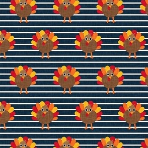 cute turkey - thanksgiving day turkey on dark blue stripes  - LAD21