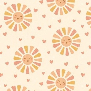Cute Sunshine & Hearts in Muted Earth Tone (Small Scale)