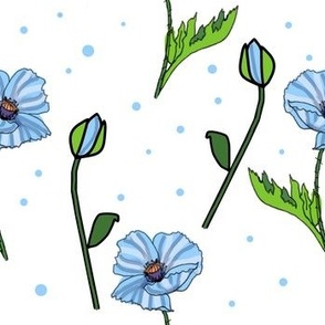 Blue Poppies and dots on white