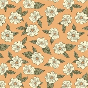 Vintage White Floral on Orange (Small Scale)