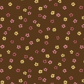 Vintage Ditsy Floral on Brown