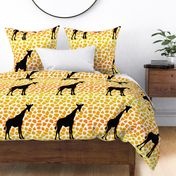 18x18 Pillow Sham Front Fat Quarter Size Makes 18" Square Cushion or Easy Cut and Sew Stuffie Giraffe Silhouette on Animal Print Safari Sunset