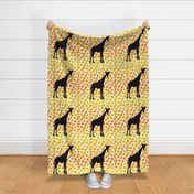 18x18 Pillow Sham Front Fat Quarter Size Makes 18" Square Cushion or Easy Cut and Sew Stuffie Giraffe Silhouette on Animal Print Safari Sunset