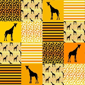 Patchwork 6" Square Cheater Quilt Giraffe Silhouette Animal Print Safari Sunset