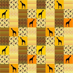 Smaller Scale Patchwork 3" Square Cheater Quilt Giraffe Silhouette Animal Print Safari Sunset