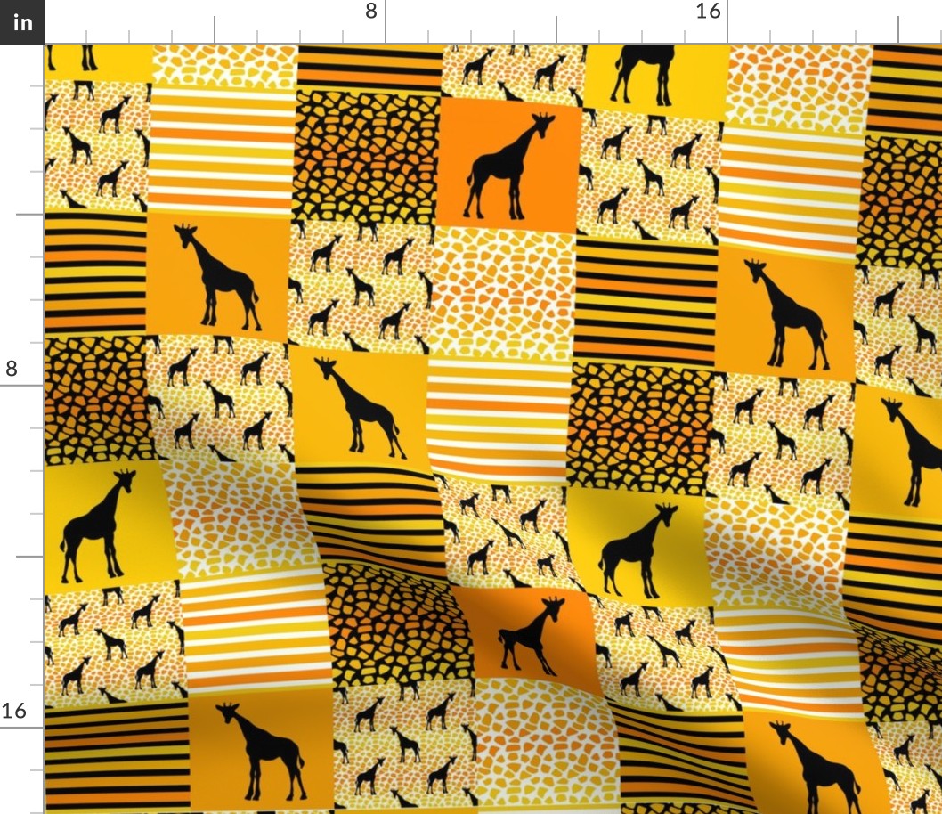 Smaller Scale Patchwork 3" Square Cheater Quilt Giraffe Silhouette Animal Print Safari Sunset