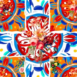 Colourful, bohemian,tiles,flowers,summer,mosaic,boho pattern 