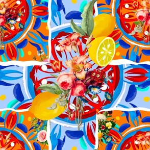 Colourful,bohemian,tiles,flowers,summer,mosaic,boho pattern