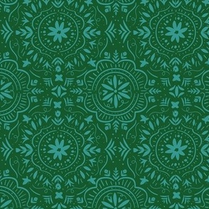 Flower Tile in Forest Green