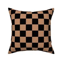 Moody warm browns checkerboards _ halloween & fall _solid black and tan brown_ xxsmall scale