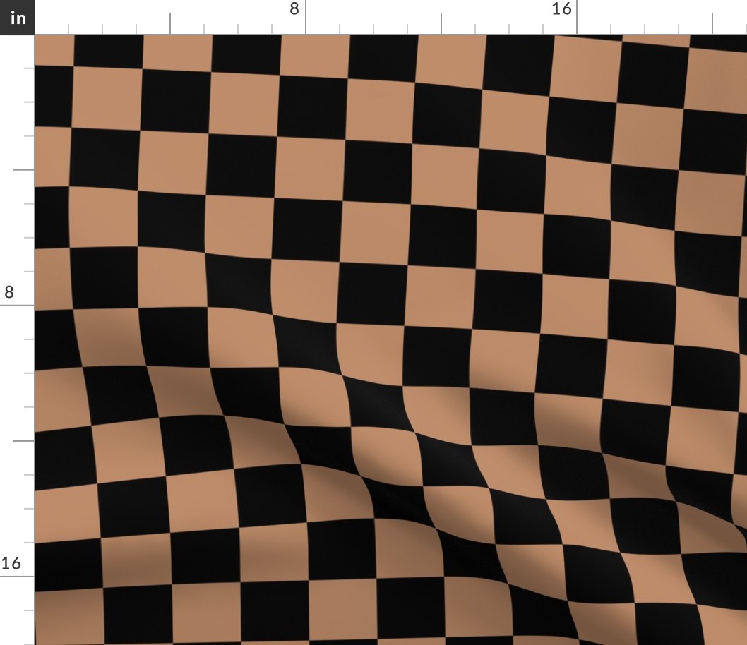 Moody warm browns checkerboards _ halloween & fall _solid black and tan brown_ xxsmall scale