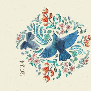 2024 calendar_ Maxi Flora Folk & New Zealand Native birds __ Tui Bird and fantail bird - updated