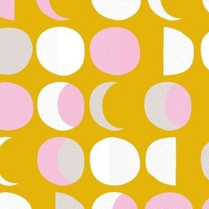 The minimalist moon phase Scandinavian style modern mid-century moon design mustard yellow pink white