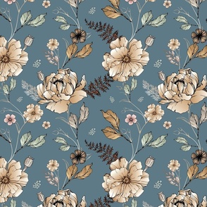 Vintage Floral Pale Blue Large