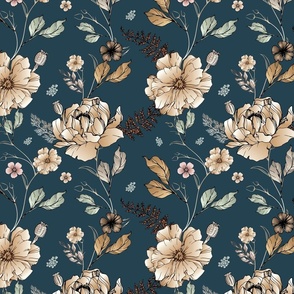 Vintage Floral Blue Large