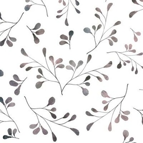 Small round hand-painted watercolor leaves in several colors on white 