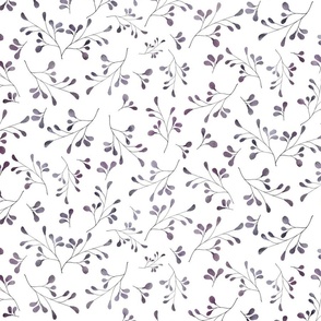 Small round hand-painted watercolor leaves in purple on white