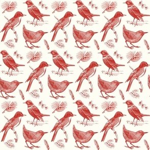 Toile Poppy Red birds on Natural