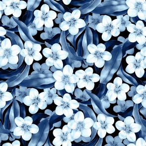 Stone Fruit Flowers - monochrome blue and white 