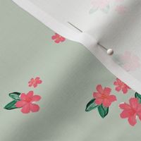 Little watercolor painted flowers tropical hibiscus blossom garden and petals summer design pink blush mint green