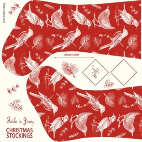 Red Toile Christmas Stockings with birds
