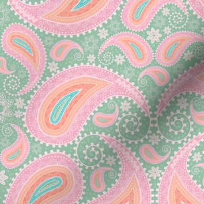 Colorful Indian paisley green pastel