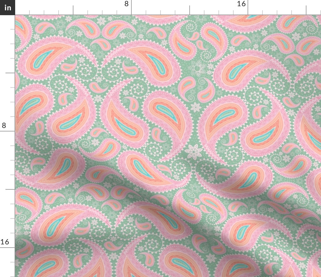 Colorful Indian paisley green pastel