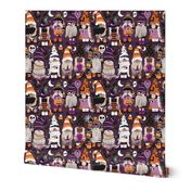 Small scale // Boo-tiful gnomes // purple beet background fun little creatures black grey purple and orange dressed for halloween