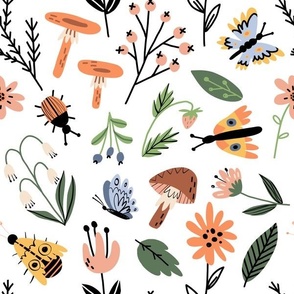 Bugs, butterflys and wild herbs - large pattern