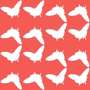 Butterfly Fiesta - white on coral red, medium to large 